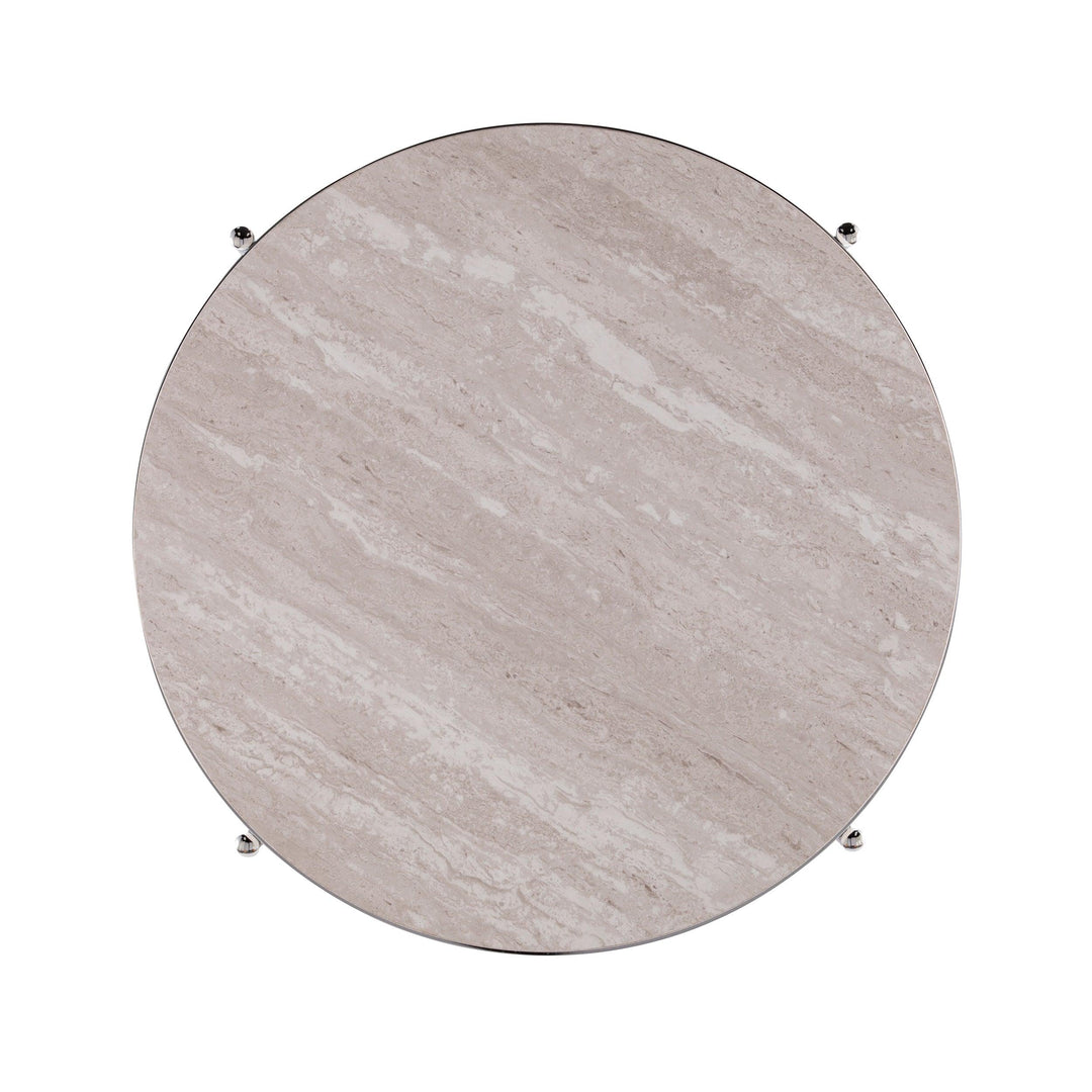 SwayLiving Silas Round Faux Stone End Table - Chrome ACCENT TABLES