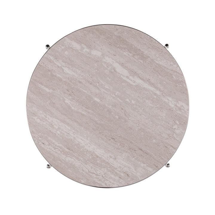 SwayLiving Silas Round Faux Stone End Table - Chrome ACCENT TABLES