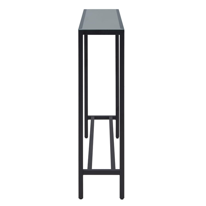 SwayLiving Darrin Narrow Long Console Table w/ Mirrored Top – Black CONSOLE TABLES