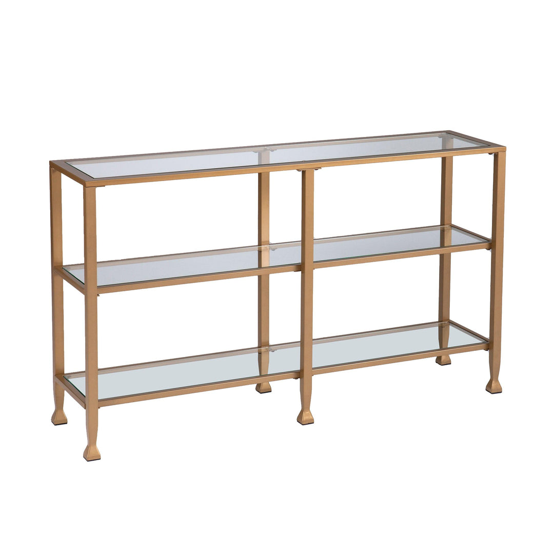 SwayLiving Jaymes Narrow Metal Console Table w/ Glass Shelves - Gold CONSOLE TABLES