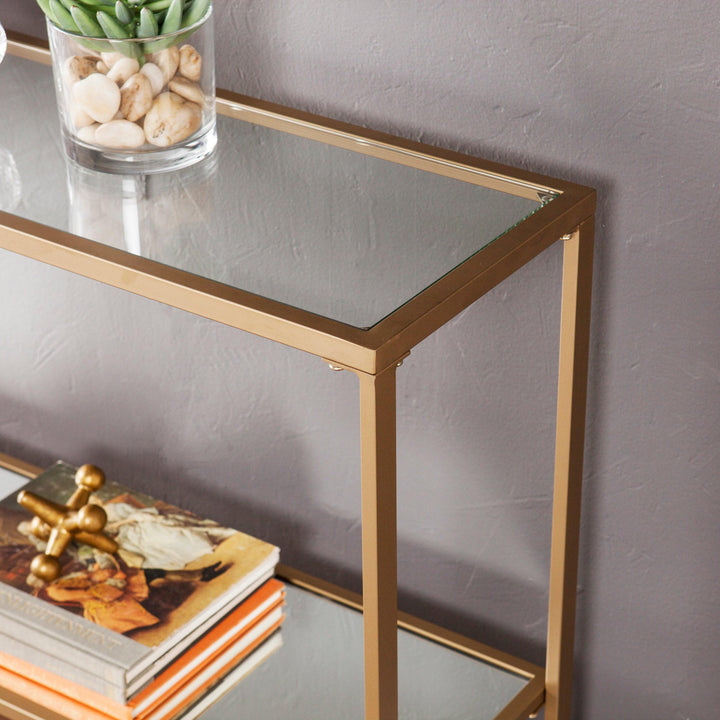 SwayLiving Horten Glam Narrow Console - Gold w/ Mirror CONSOLE TABLES
