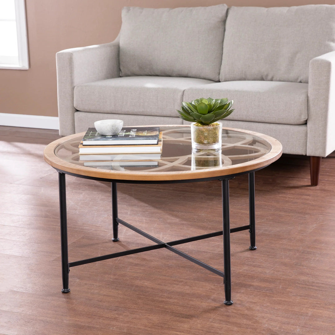SwayLiving Melvoir Glass-Top Cocktail Table COFFEE TABLES