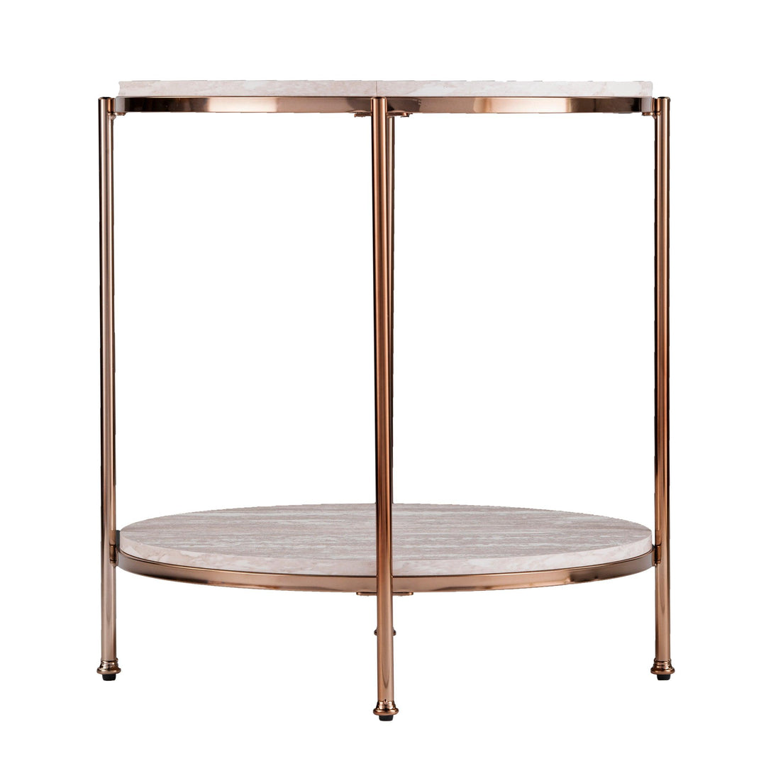 SwayLiving Silas Round Faux Stone End Table - Beige ACCENT TABLES