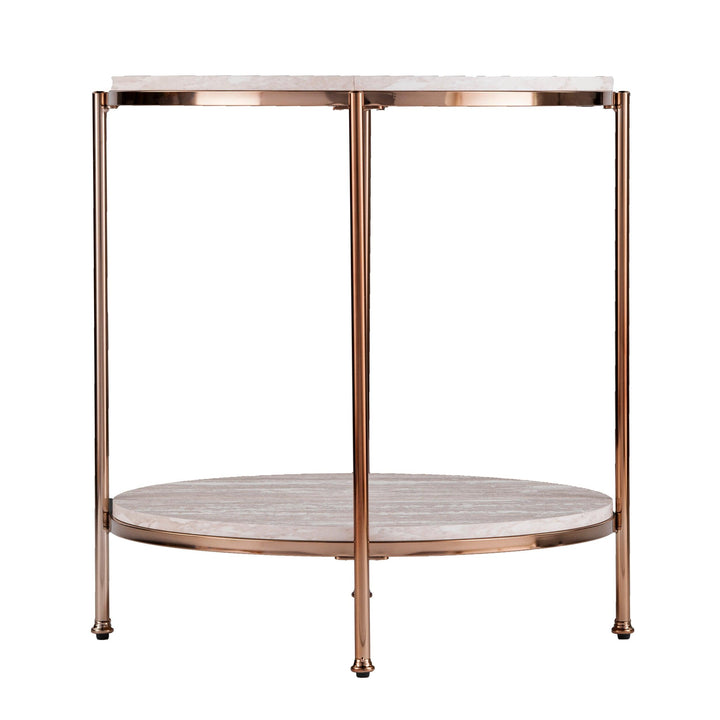 SwayLiving Silas Round Faux Stone End Table - Beige ACCENT TABLES