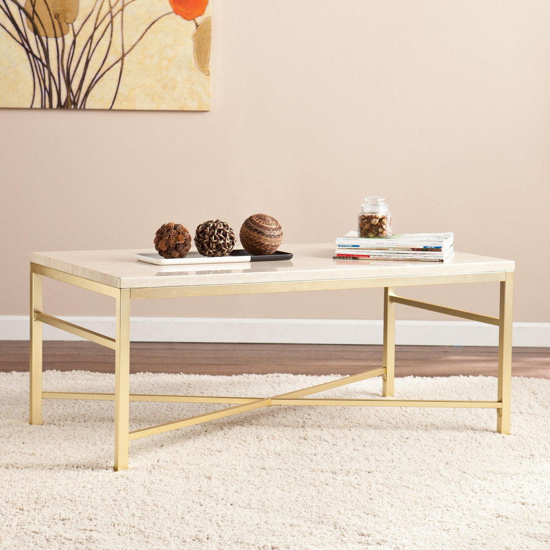 SwayLiving Orinda Faux Stone Cocktail Table - Travertine COFFEE TABLES