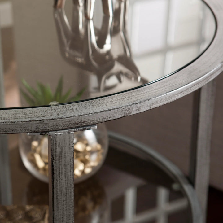 SwayLiving Jaymes Metal/Glass Round End Table - Silver ACCENT TABLES