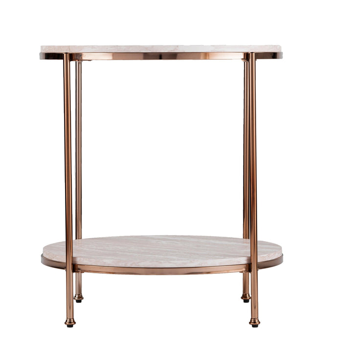 SwayLiving Silas Round Faux Stone End Table - Beige ACCENT TABLES