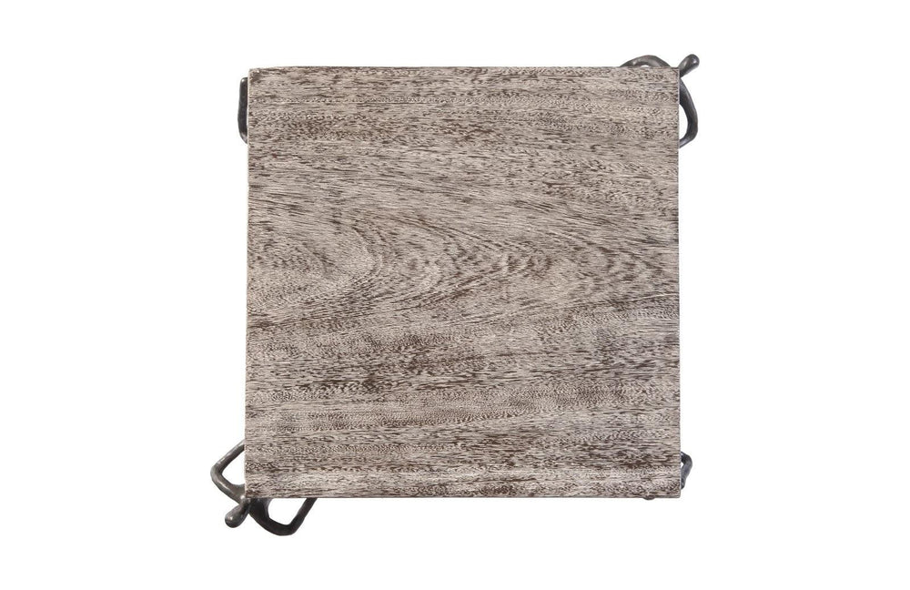 SwayLiving Atlas Side Table, Chamcha Wood, Gray Stone Finish, Metal ACCENT TABLES
