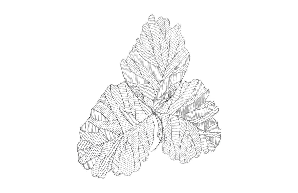 SwayLiving Tri Leaf Wall Art, Large, Metal, Silver/Black WALL ACCENTS