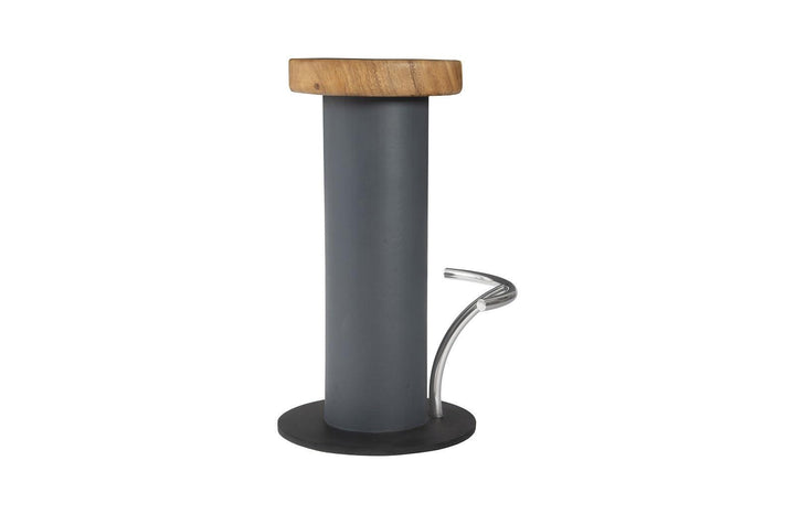 SwayLiving Concrete Bar Stool, Chamcha Wood Top, Stainless Steel Footrest BAR STOOLS + COUNTER STOOLS