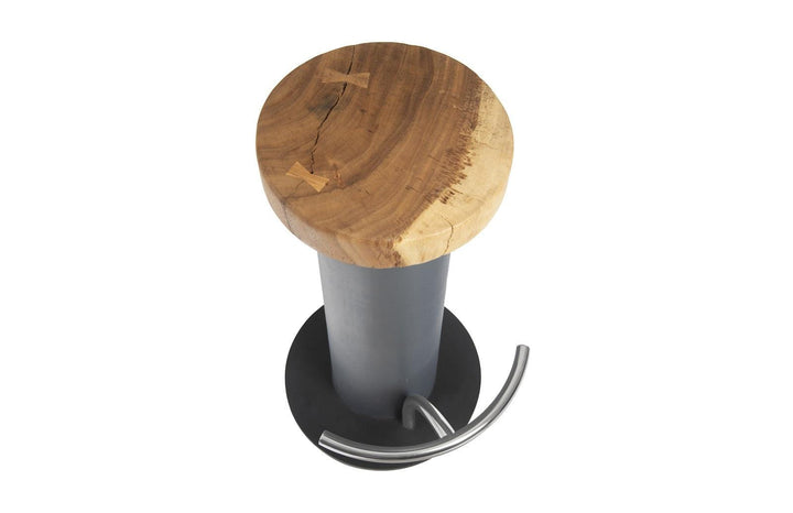 SwayLiving Concrete Bar Stool, Chamcha Wood Top, Stainless Steel Footrest BAR STOOLS + COUNTER STOOLS