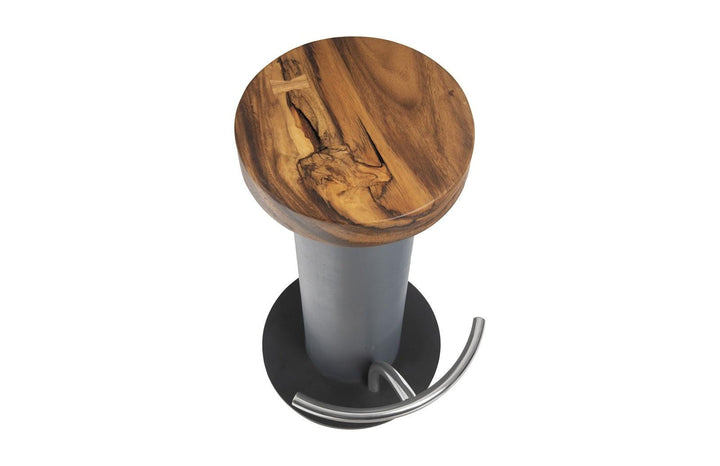 SwayLiving Concrete Bar Stool, Chamcha Wood Top, Stainless Steel Footrest BAR STOOLS + COUNTER STOOLS