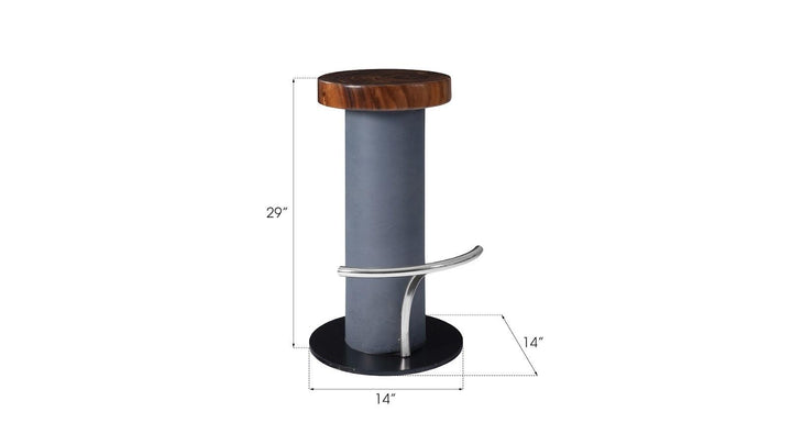SwayLiving Concrete Bar Stool, Chamcha Wood Top, Stainless Steel Footrest BAR STOOLS + COUNTER STOOLS