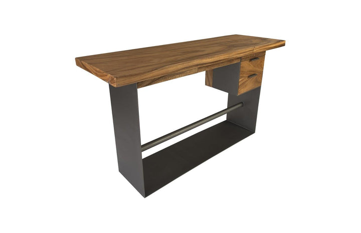 SwayLiving Iron Frame Standing Desk with Drawers, Chamcha Wood, Natural, Bar Height DESKS