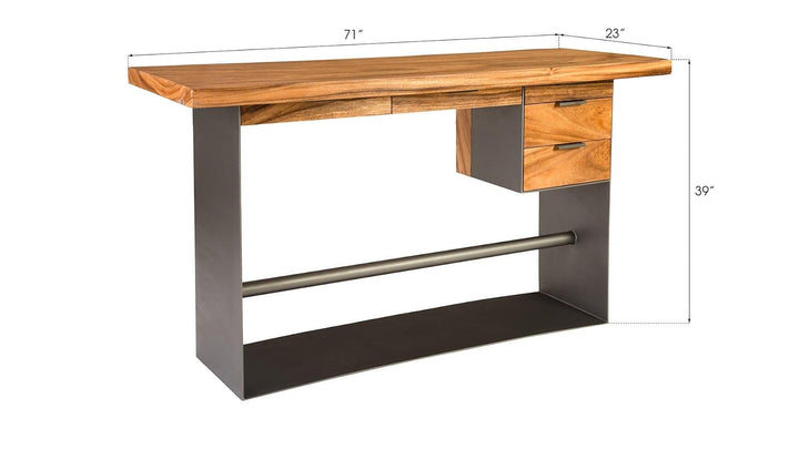 SwayLiving Iron Frame Standing Desk with Drawers, Chamcha Wood, Natural, Bar Height DESKS