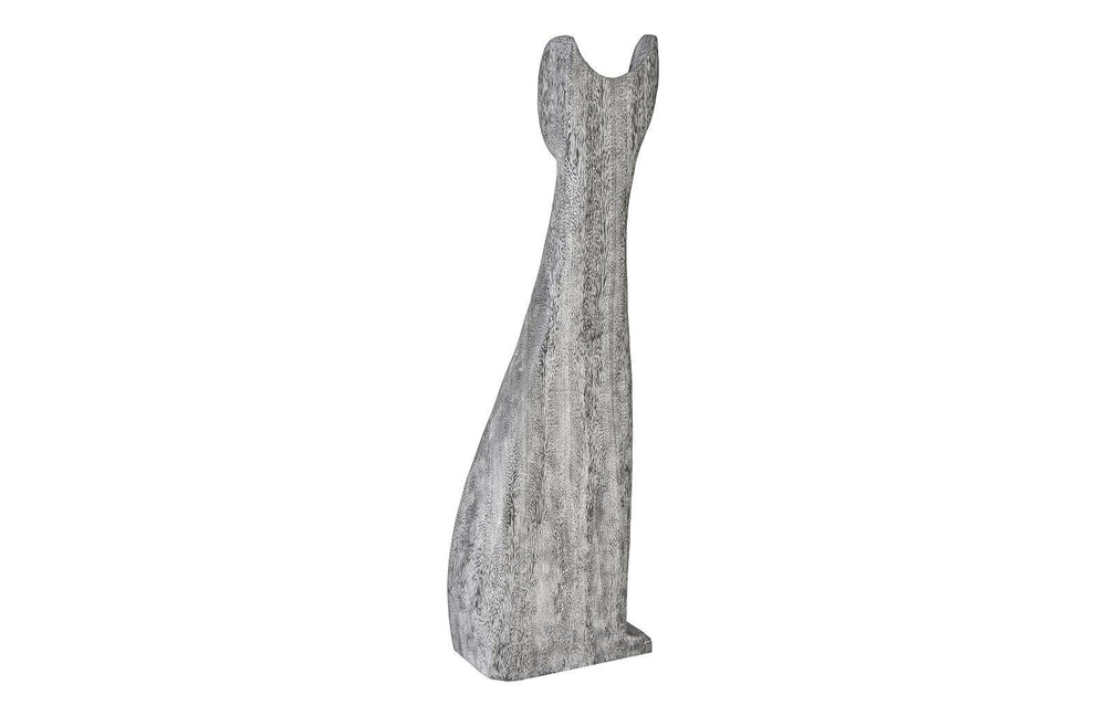 SwayLiving Cat Sculpture, Large, Chamcha Wood, Gray Stone Finish DECORATIVE OBJECTS