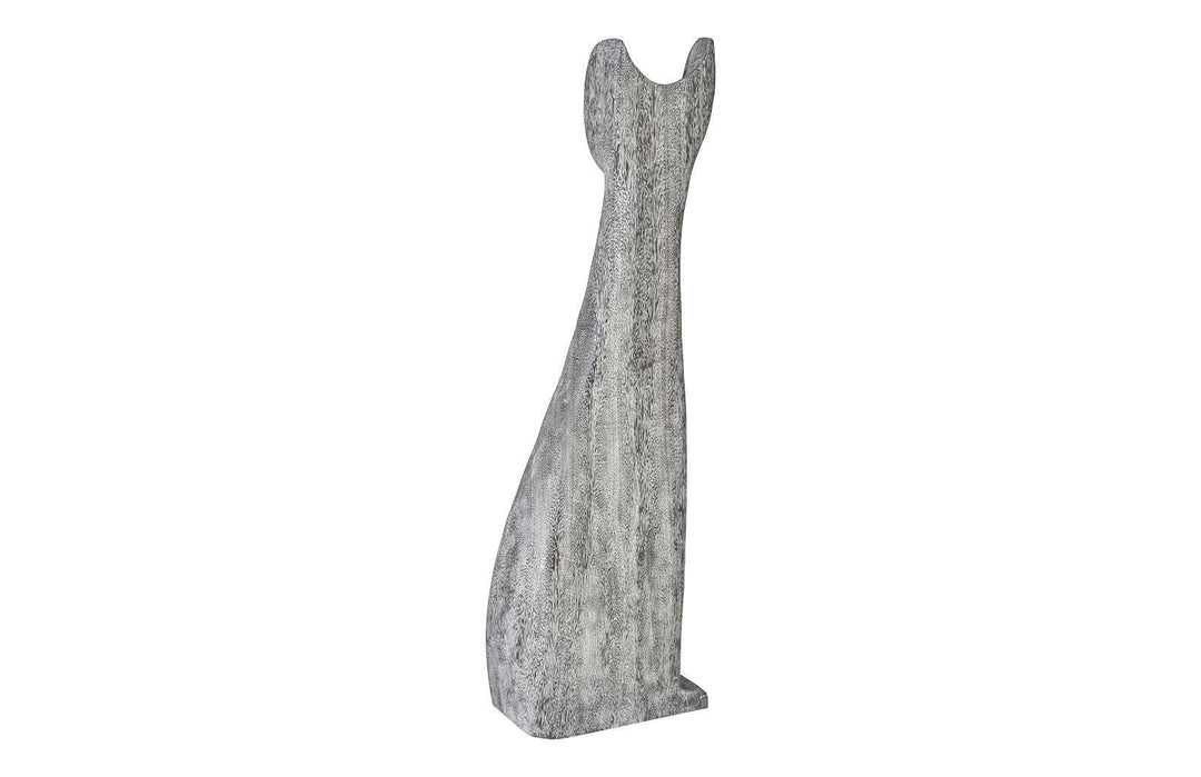 SwayLiving Cat Sculpture, Large, Chamcha Wood, Gray Stone Finish DECORATIVE OBJECTS