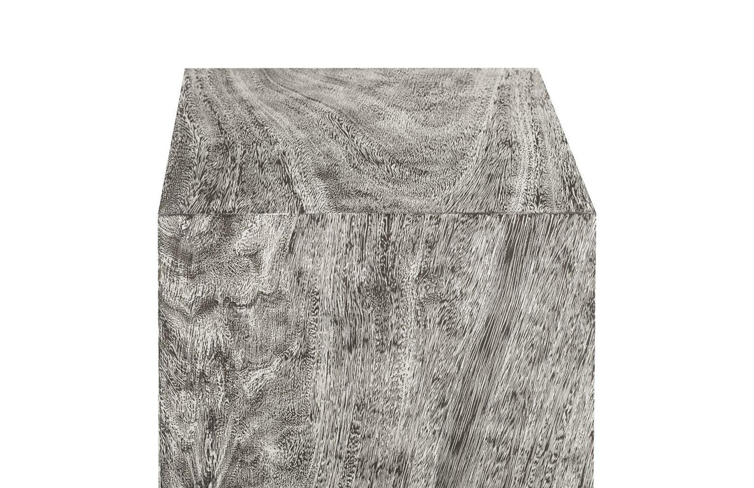 SwayLiving Origins Pedestal, Small, Mitered Chamcha Wood, Gray Stone Finish ACCENT TABLES