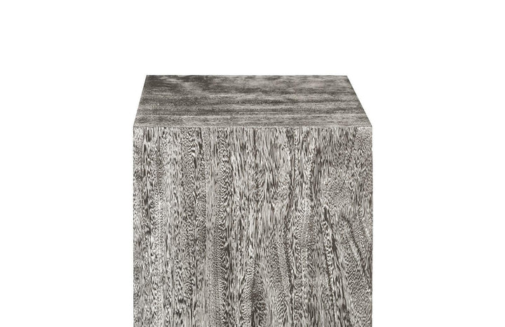 SwayLiving Origins Pedestal, Medium, Mitered Chamcha Wood, Gray Stone Finish ACCENT TABLES