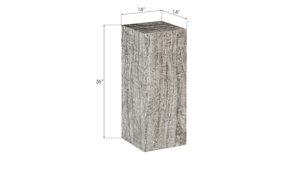SwayLiving Origins Pedestal, Medium, Mitered Chamcha Wood, Gray Stone Finish ACCENT TABLES