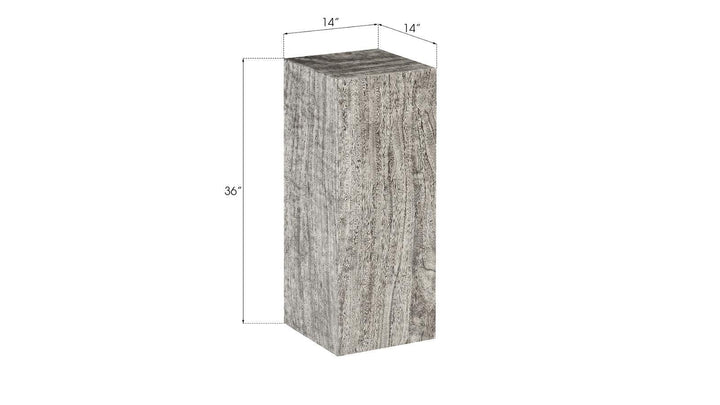 SwayLiving Origins Pedestal, Medium, Mitered Chamcha Wood, Gray Stone Finish ACCENT TABLES