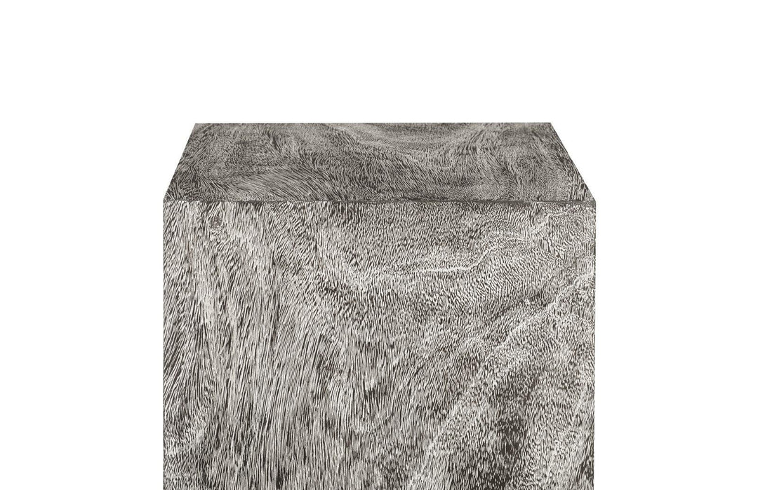 SwayLiving Origins Pedestal, Large, Mitered Chamcha Wood, Gray Stone Finish ACCENT TABLES