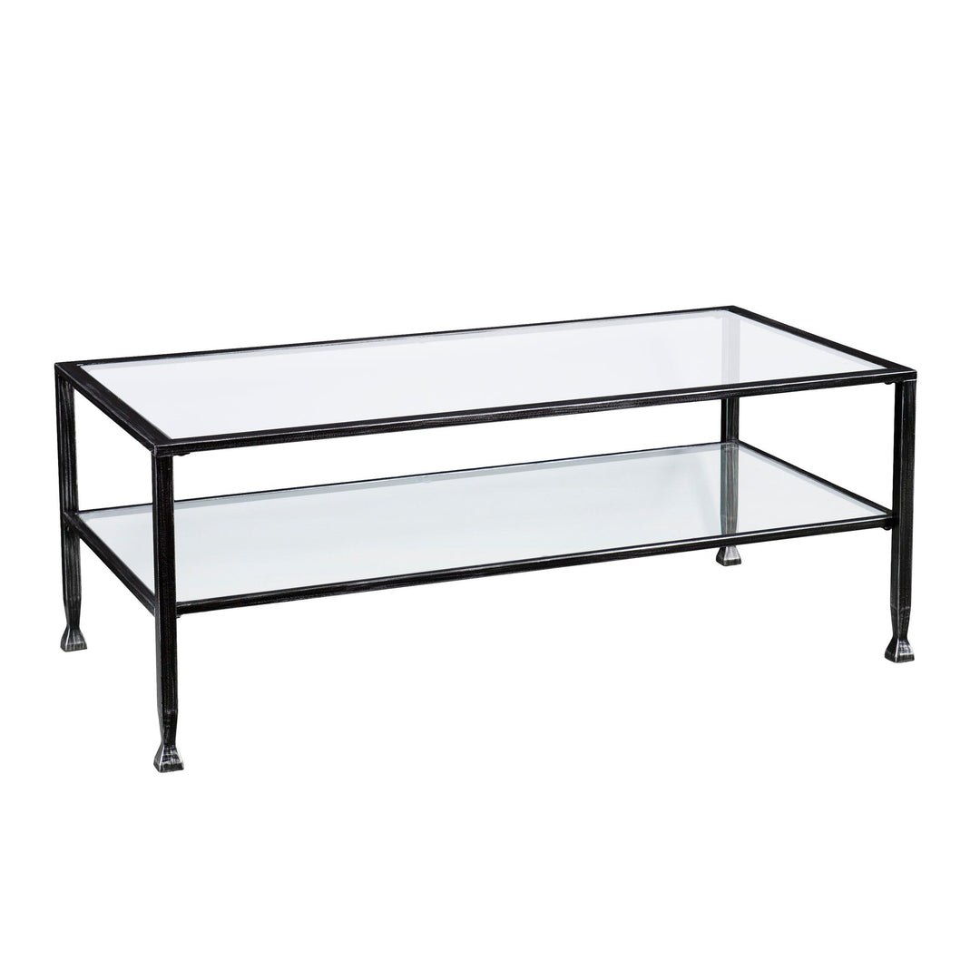 SwayLiving Jaymes Metal/Glass Rectangular Open Shelf Cocktail Table - Black COFFEE TABLES