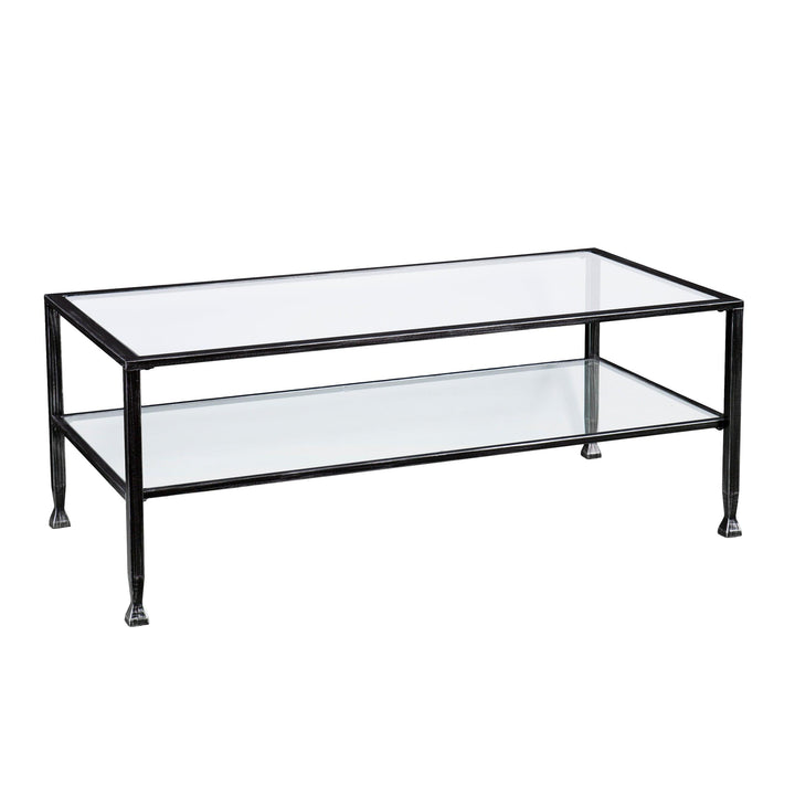 SwayLiving Jaymes Metal/Glass Rectangular Open Shelf Cocktail Table - Black COFFEE TABLES