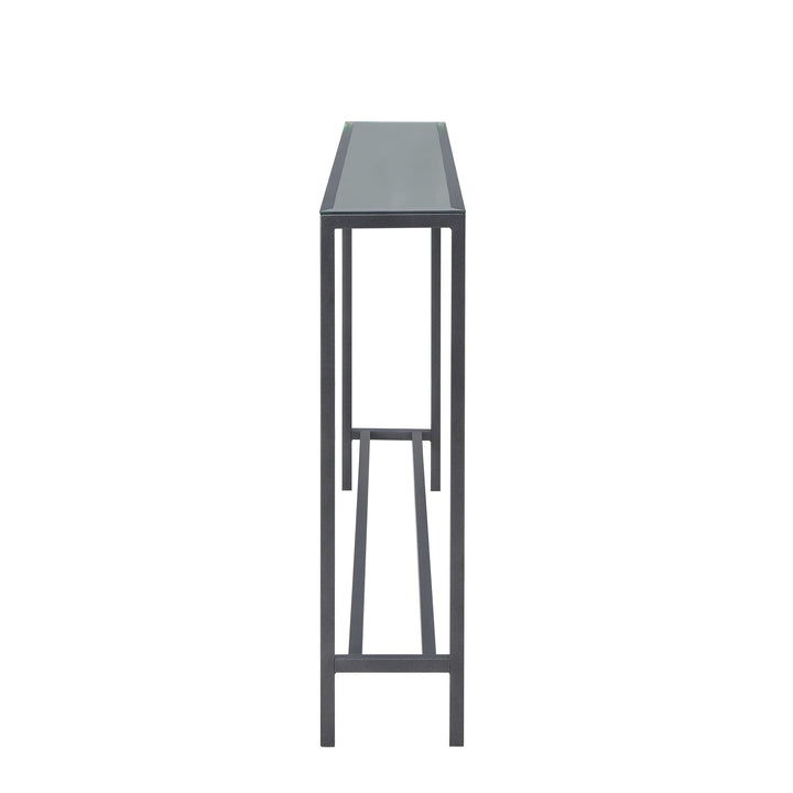 SwayLiving Darrin Narrow Long Console Table w/ Mirrored Top – Gunmetal Gray CONSOLE TABLES