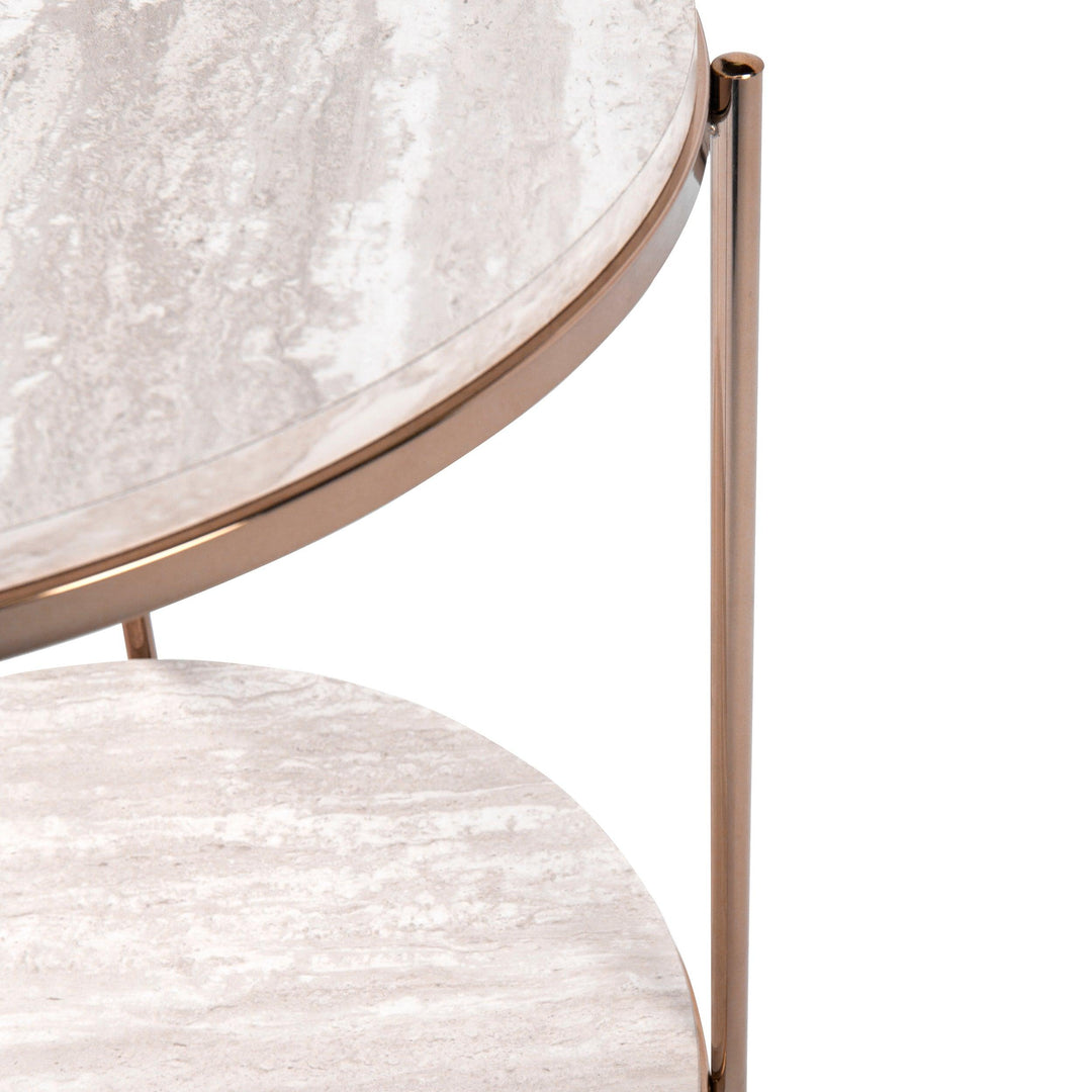 SwayLiving Silas Round Faux Stone End Table - Beige ACCENT TABLES