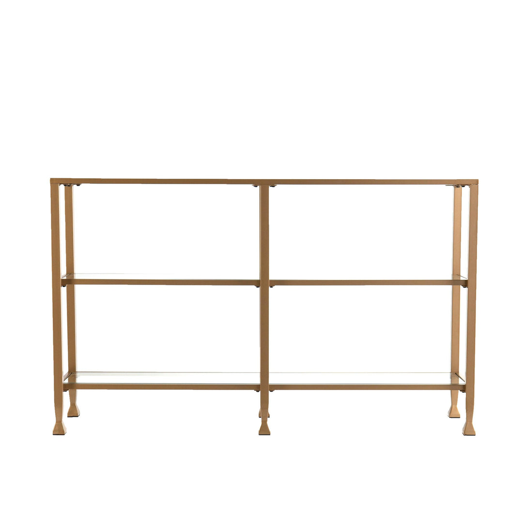 SwayLiving Jaymes Narrow Metal Console Table w/ Glass Shelves - Gold CONSOLE TABLES