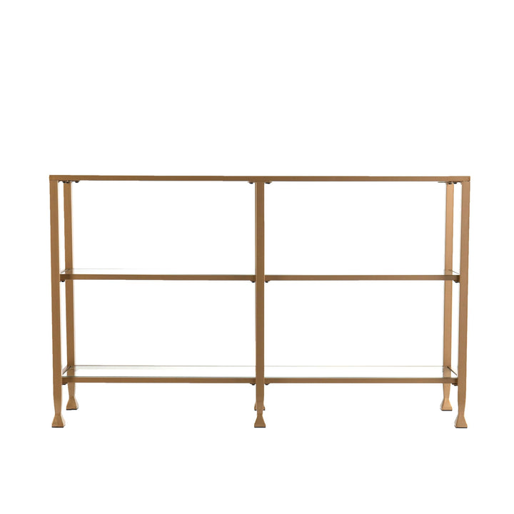 SwayLiving Jaymes Narrow Metal Console Table w/ Glass Shelves - Gold CONSOLE TABLES