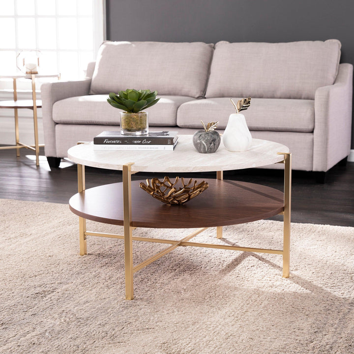 SwayLiving Ardmillan Round Faux Marble Cocktail Table COFFEE TABLES