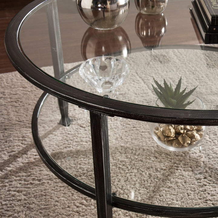 SwayLiving Jaymes Metal/Glass Round Cocktail Table - Black COFFEE TABLES