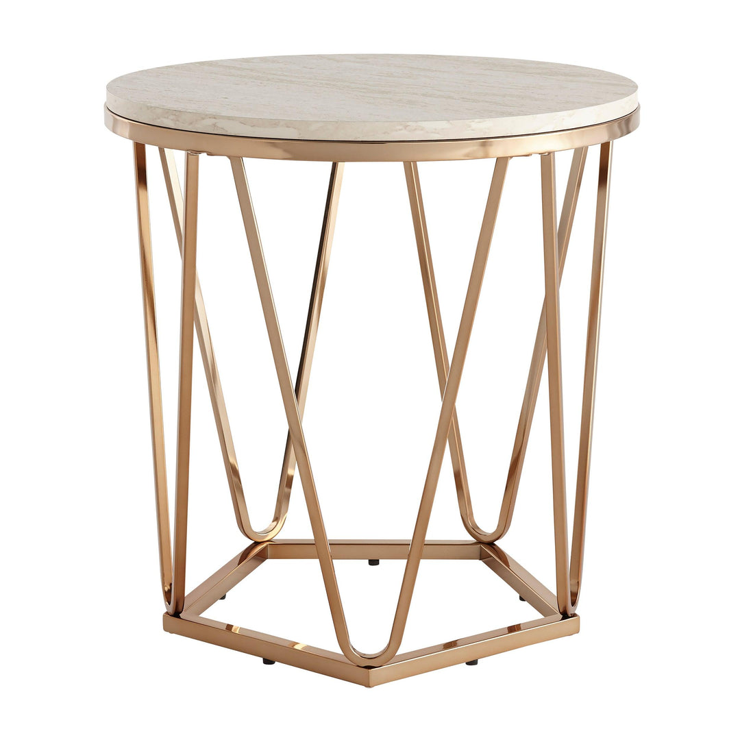 SwayLiving Luna Round Faux Stone End Table – Champagne ACCENT TABLES