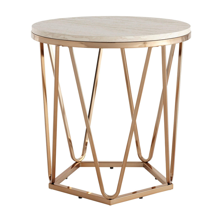 SwayLiving Luna Round Faux Stone End Table – Champagne ACCENT TABLES