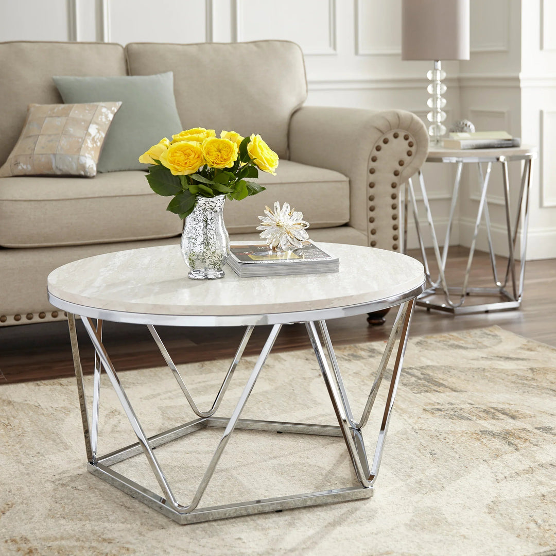 SwayLiving Luna Faux Stone Round Coffee Table COFFEE TABLES