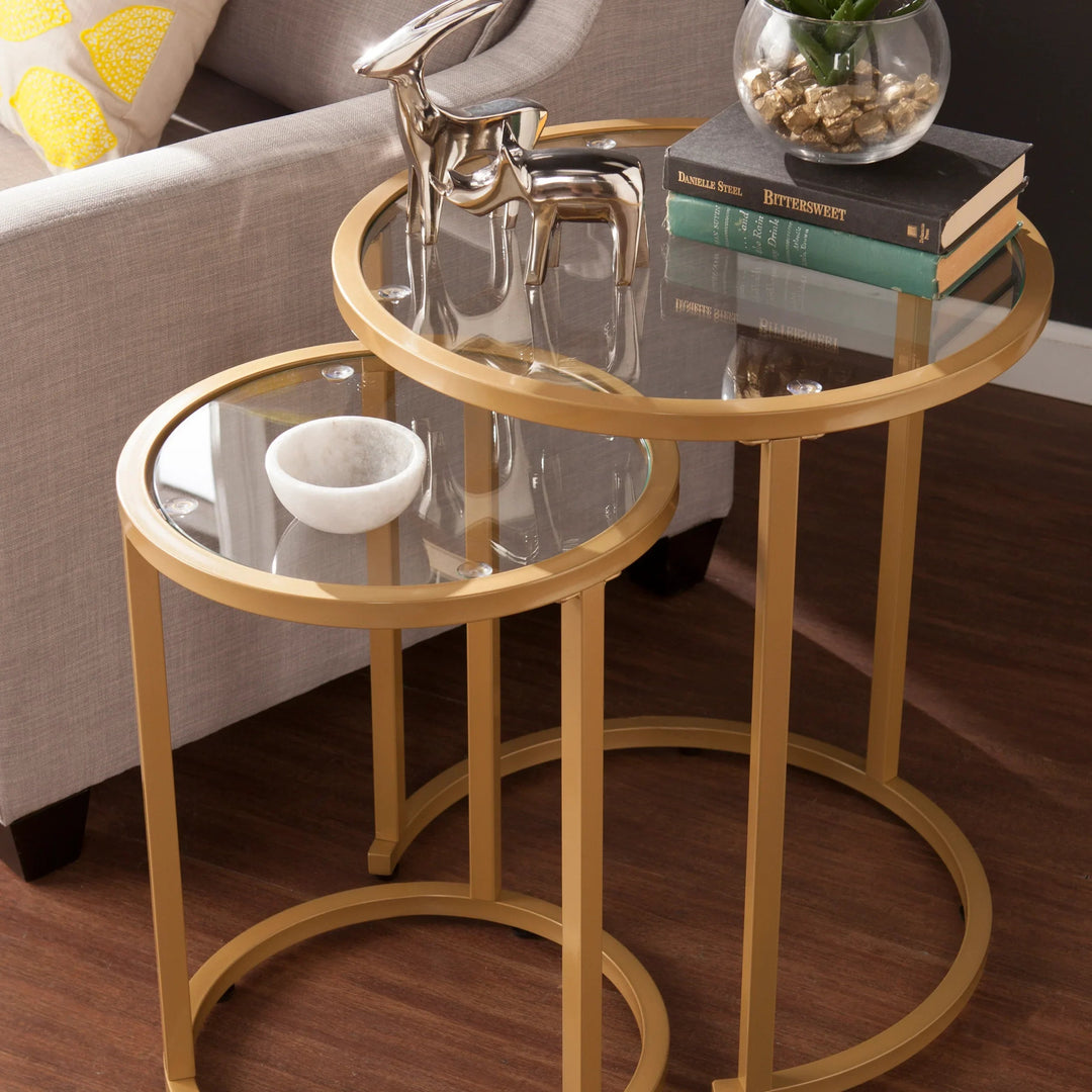 SwayLiving Evelyn Glam Nesting Side Table 2pc Set – Gold ACCENT TABLES