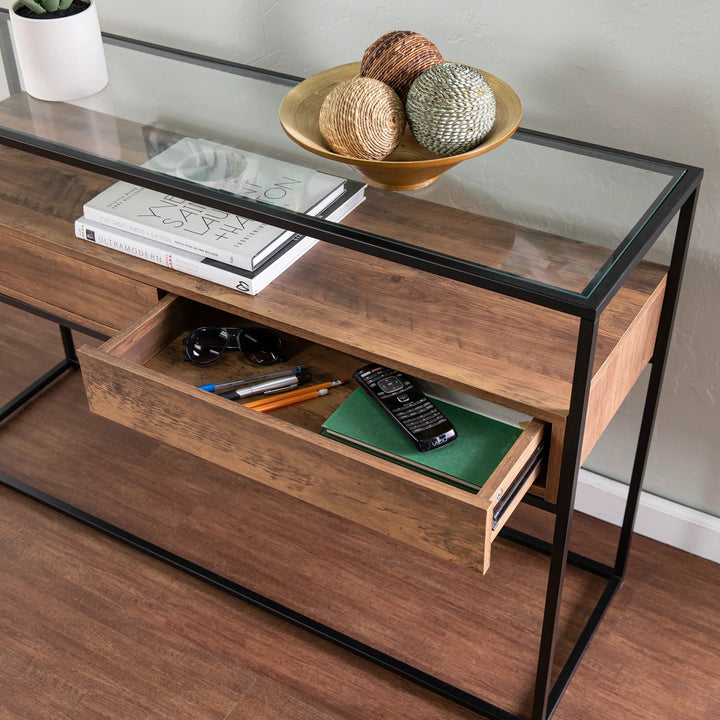 SwayLiving Olivern Glass-Top Console Table w/ Storage CONSOLE TABLES