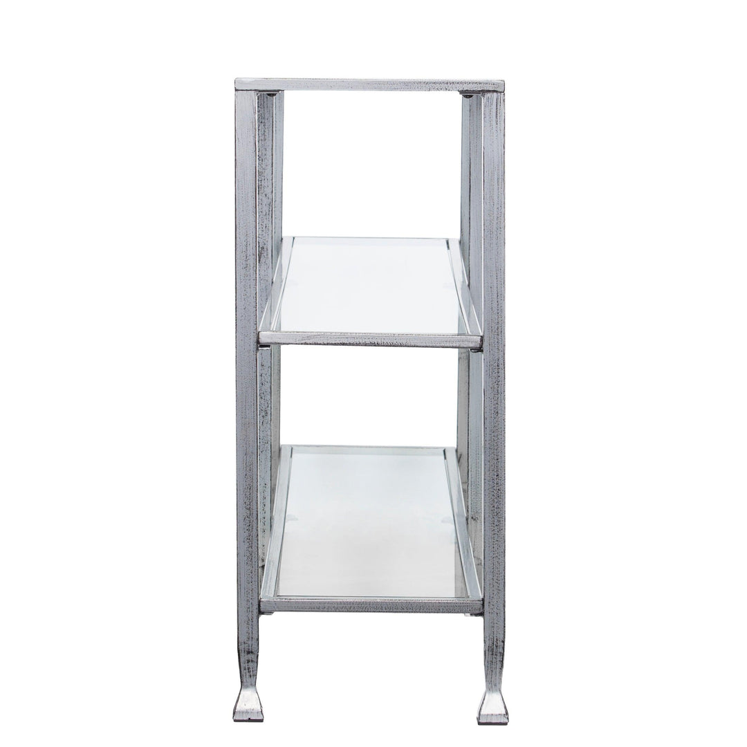 SwayLiving Jaymes Metal/Glass 3-Tier Console Table/Media Stand - Silver CONSOLE TABLES
