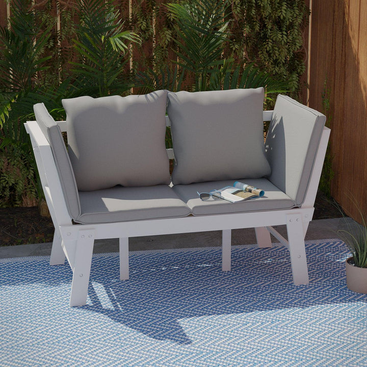 SwayLiving Holly & Martin Dolavon Outdoor Convertible Lounge Chair – White w/ Gray Cushions OUTDOOR CHAISE LOUNGES
