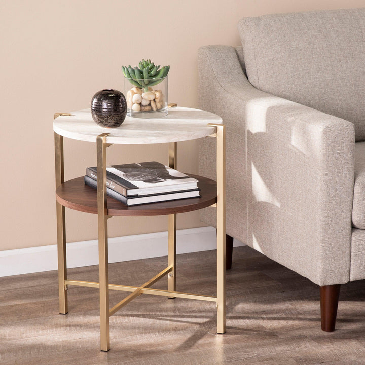 SwayLiving Ardmillan Round End Table w/ Faux Marble Top ACCENT TABLES