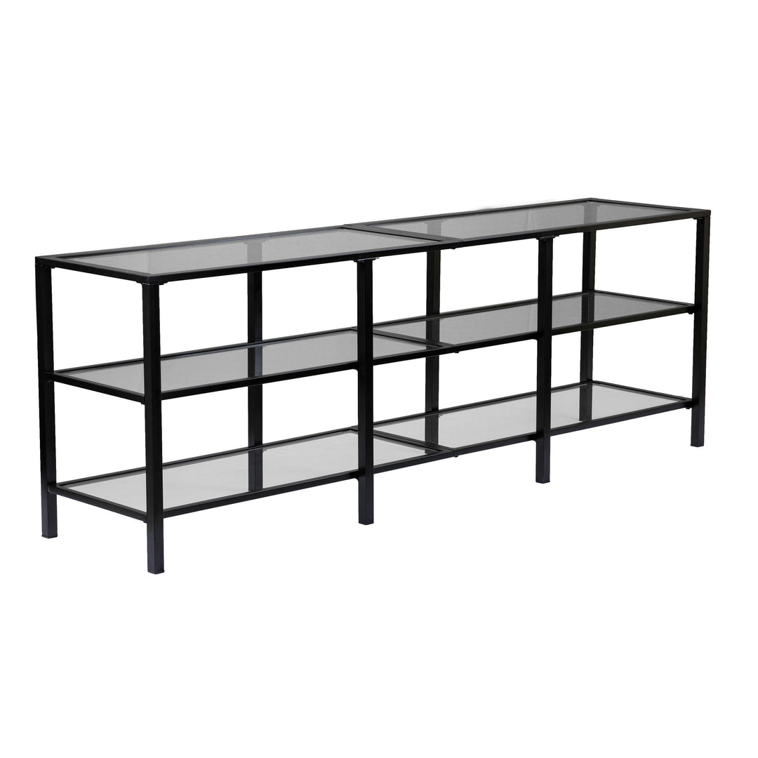SwayLiving Tyler Metal/Glass Media Stand – Transitional Style - Black MEDIA + TV STANDS