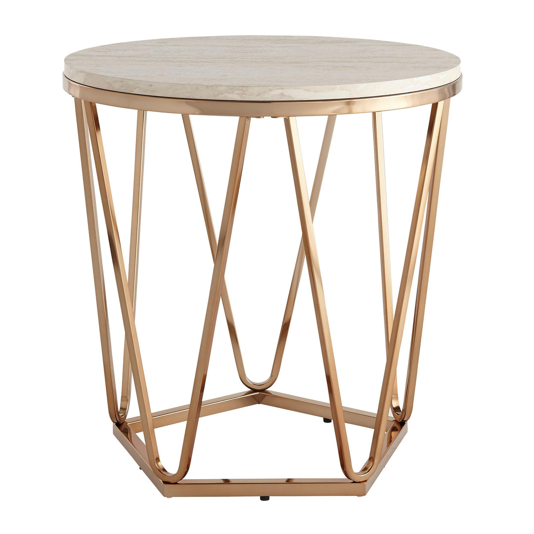 SwayLiving Luna Round Faux Stone End Table – Champagne ACCENT TABLES