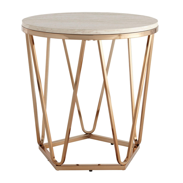 SwayLiving Luna Round Faux Stone End Table – Champagne ACCENT TABLES