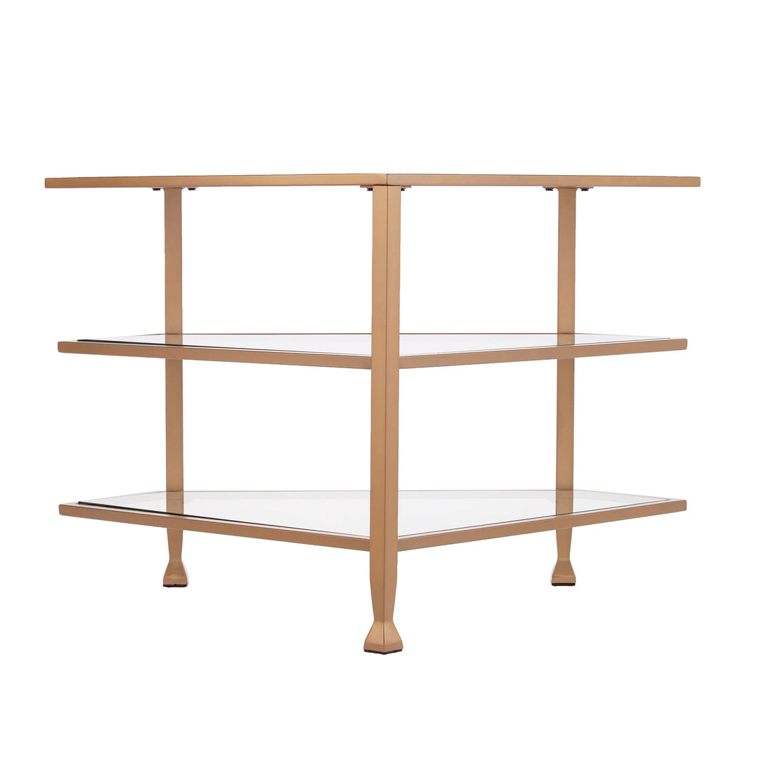 SwayLiving Jaymes Metal/Glass Corner TV Stand - Gold MEDIA + TV STANDS