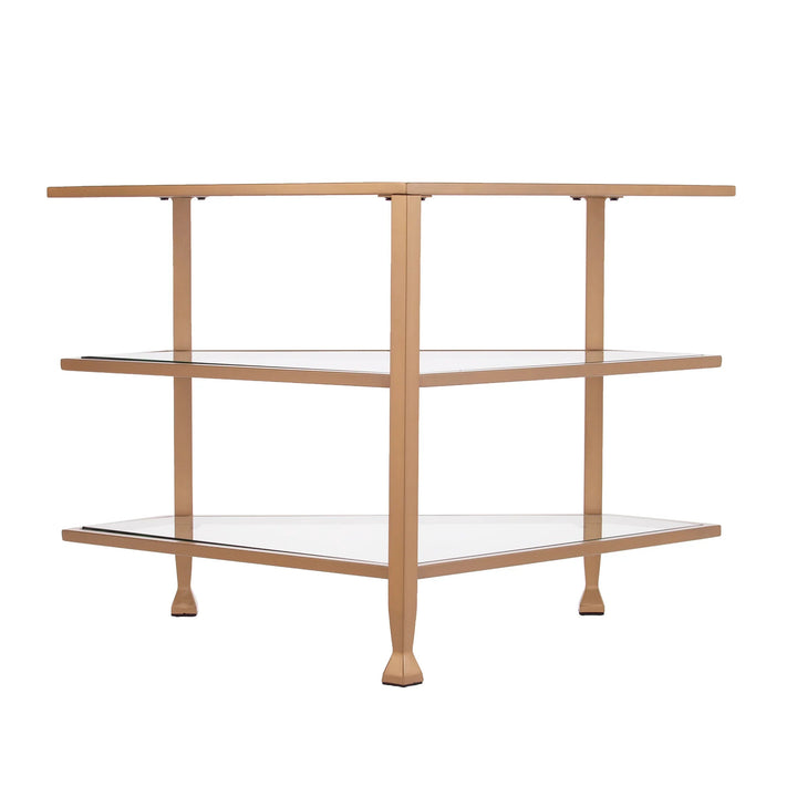 SwayLiving Jaymes Metal/Glass Corner TV Stand - Gold MEDIA + TV STANDS