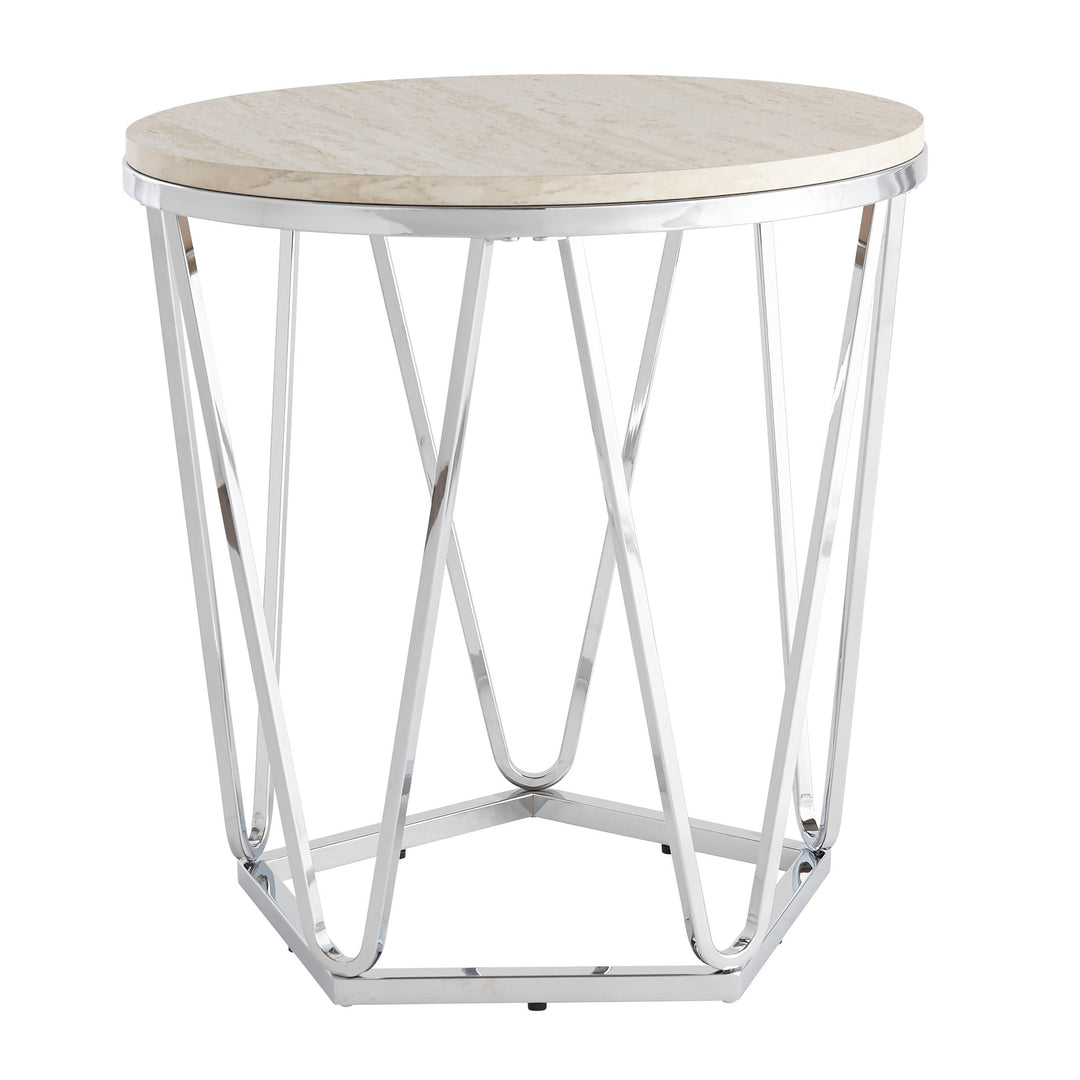 SwayLiving Luna Round Faux Stone End Table – Silver ACCENT TABLES