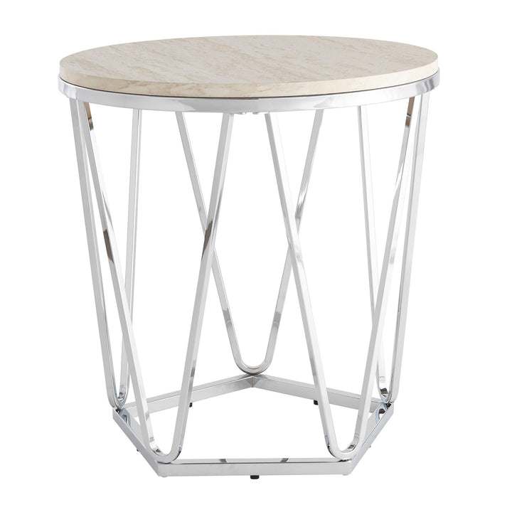 SwayLiving Luna Round Faux Stone End Table – Silver ACCENT TABLES