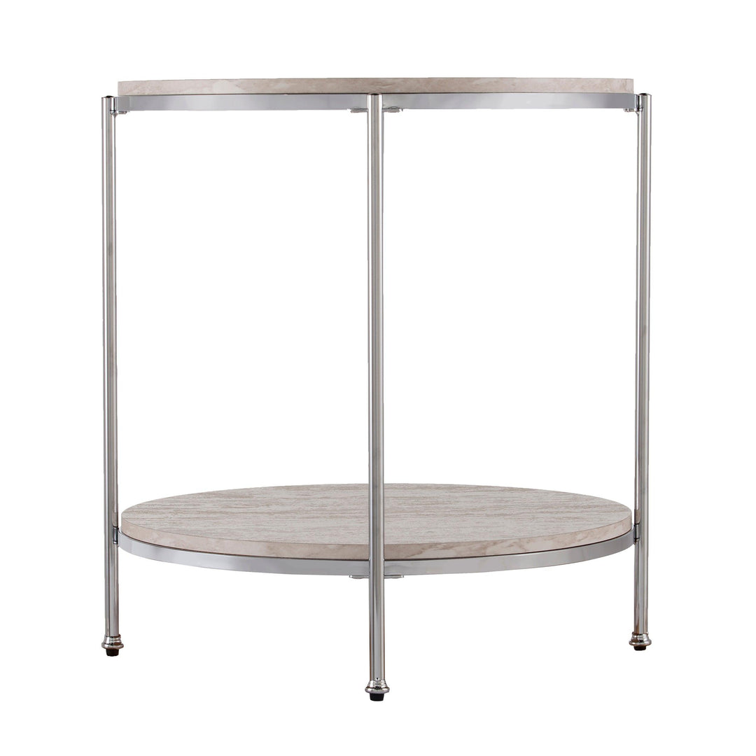 SwayLiving Silas Round Faux Stone End Table - Chrome ACCENT TABLES